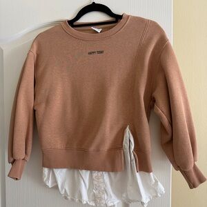 Zara girls  Tan Sweatshirt with Black Text